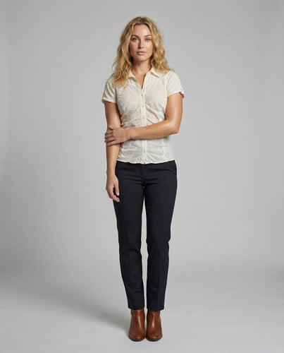 Women Fitted Structured Stripe Blended Fabric Shirt Blouse