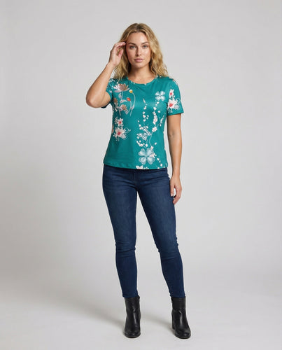 Women's Light Floral Blended Fabric Ice Silk Short Sleeve Blouse