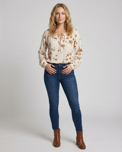 Women's Illustrative Bird Print Blended Fabric Flowing Blouse