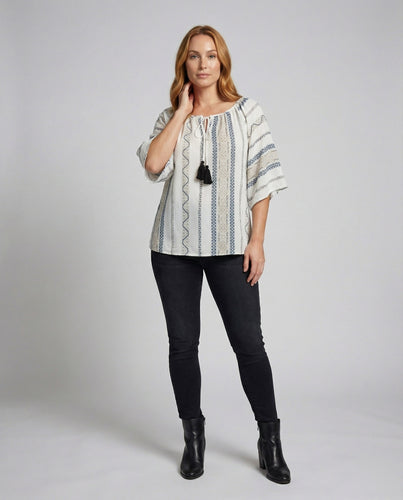 Ladies Lightweight Boho Mixed Fabric Tunic Top