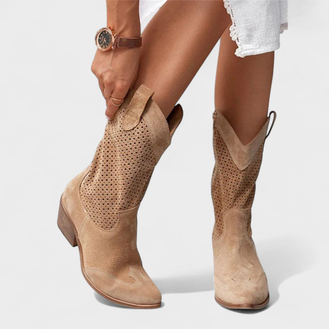 Women's Mid-Calf Boots with Perforated Panel Detail
