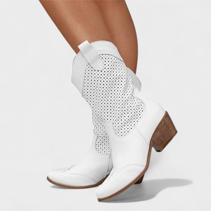 Women's Mid-Calf Boots with Perforated Panel Detail