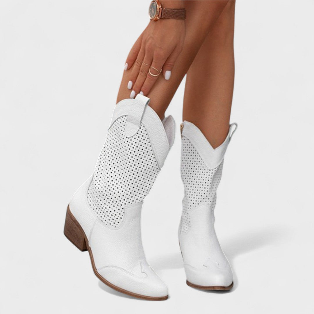 Women's Mid-Calf Boots with Perforated Panel Detail