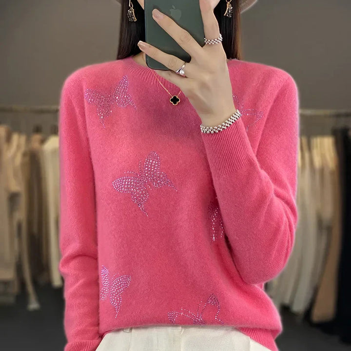 Women's Butterfly Embellished Sweater Round Neck