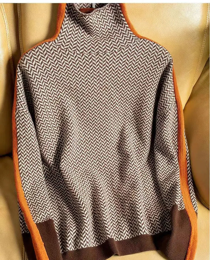 Women's Sweater | Ribbed Edges Herringbone Pattern