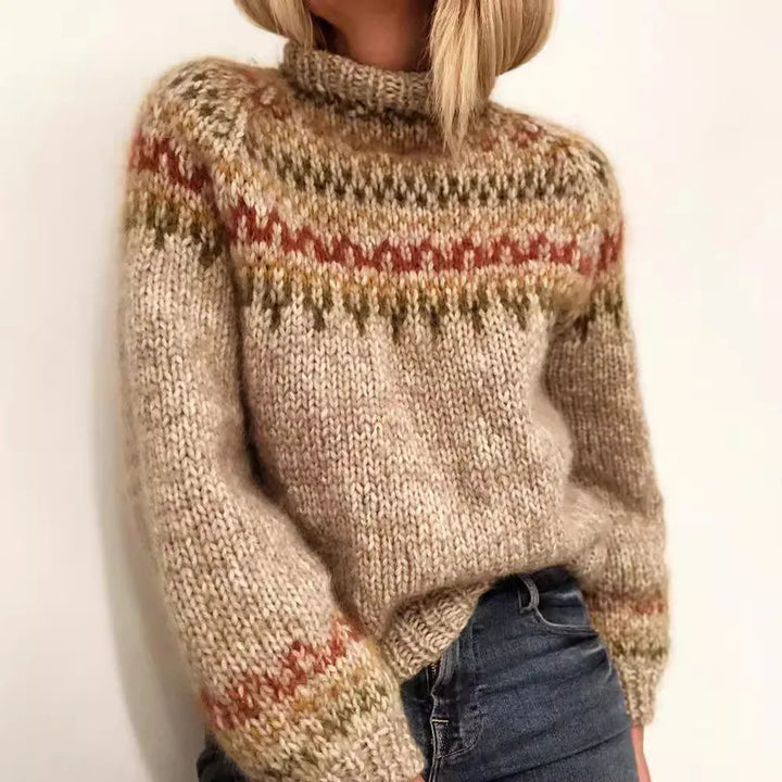 Women's Fair Isle Sweater High Neck Long Sleeve