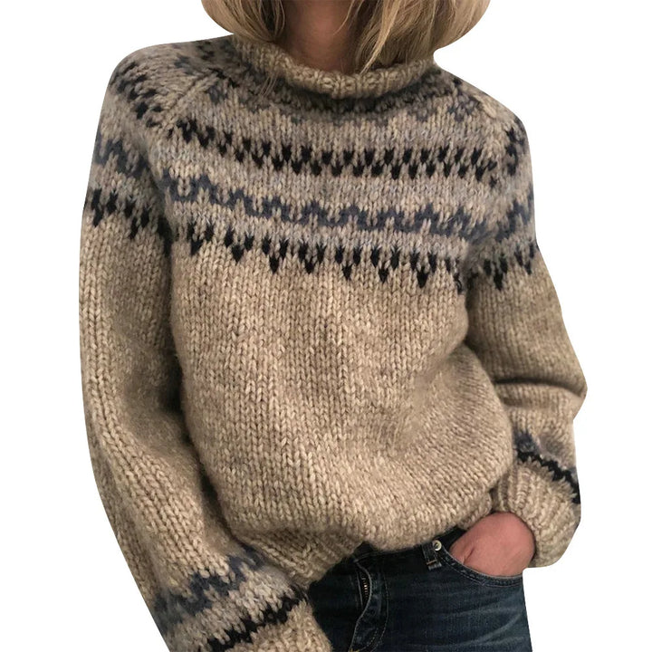 Women's Fair Isle Sweater High Neck Long Sleeve