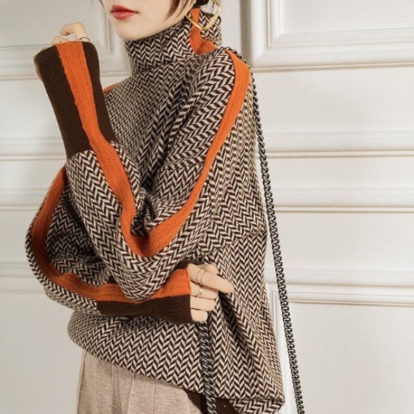 Women's Sweater | Ribbed Edges Herringbone Pattern