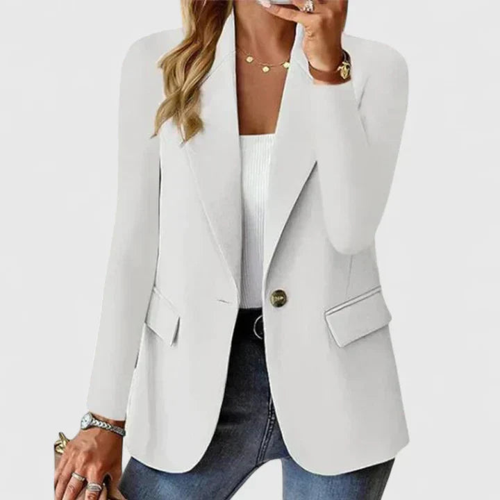 Women's Single Button Blazer with Lapel Collar and Pockets