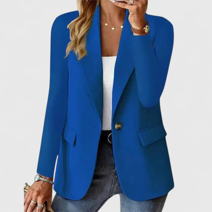Women's Single Button Blazer with Lapel Collar and Pockets