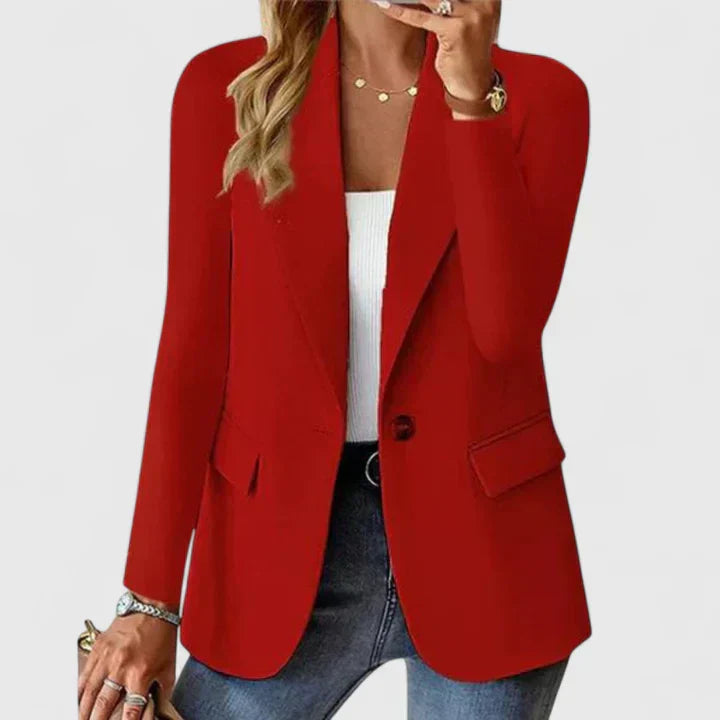 Women's Single Button Blazer with Lapel Collar and Pockets