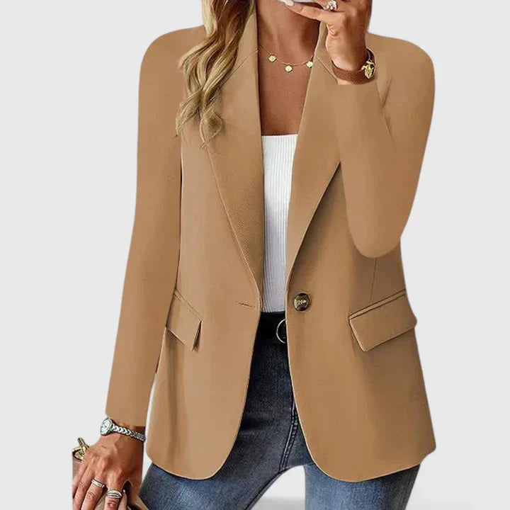 Women's Single Button Blazer with Lapel Collar and Pockets