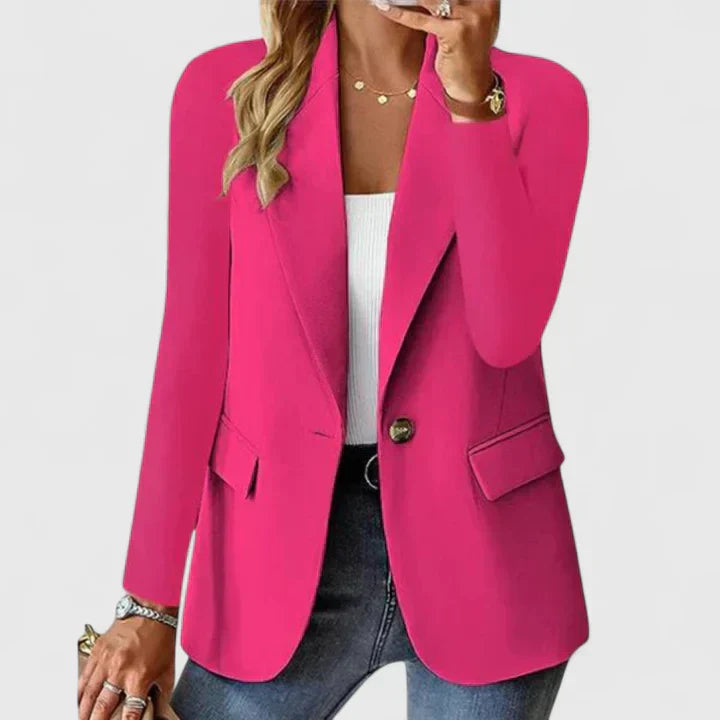 Women's Single Button Blazer with Lapel Collar and Pockets