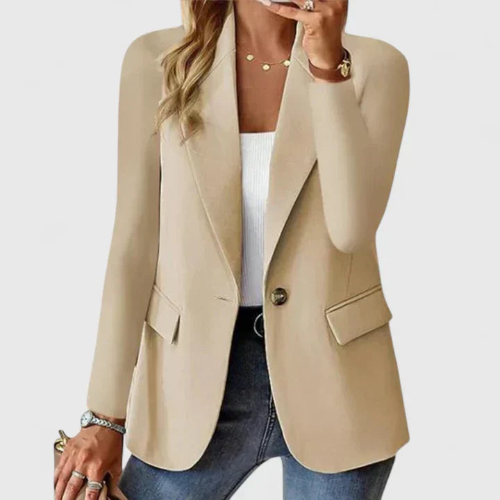 Women's Single Button Blazer with Lapel Collar and Pockets