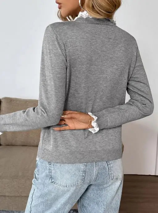 Women's Sweater | Ruffle Trim Button Placket