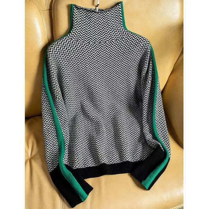 Women's Sweater | Ribbed Edges Herringbone Pattern
