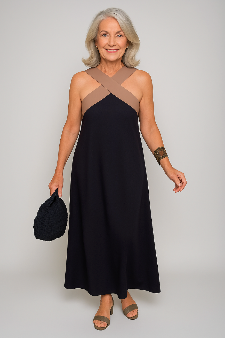 Women's Sleeveless Maxi Dress with Crossed Straps