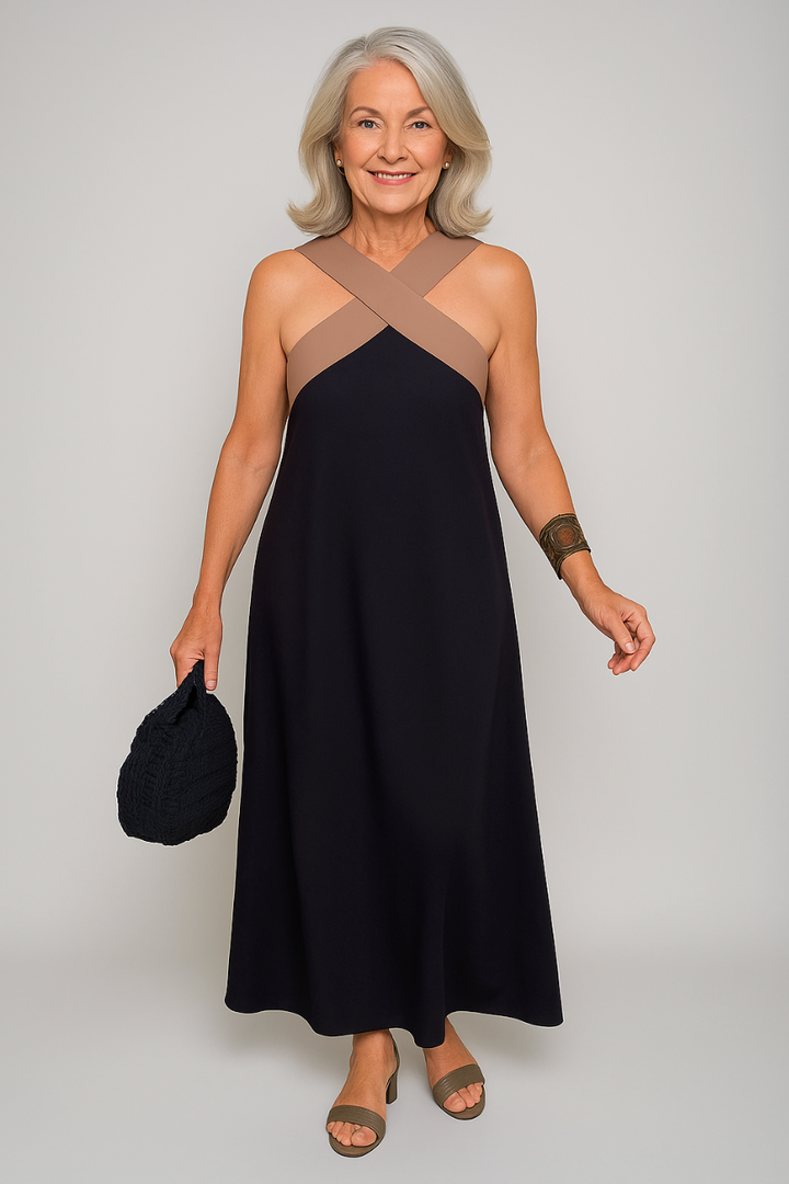Women's Sleeveless Maxi Dress with Crossed Straps