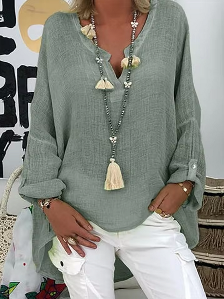 Women's Long Sleeve Blouse with V-Neck and Loose Fit