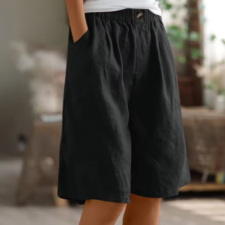 Women's Loose Fit Shorts with Elastic Waist and Pockets