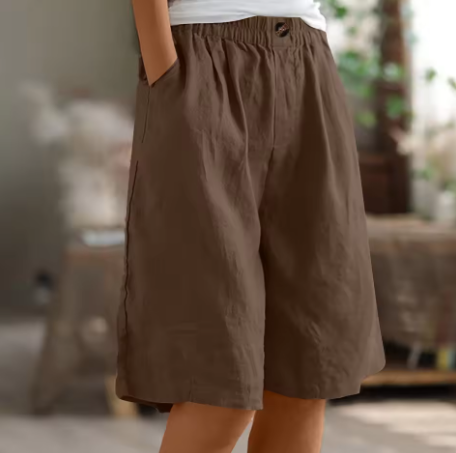 Women's Loose Fit Shorts with Elastic Waist and Pockets