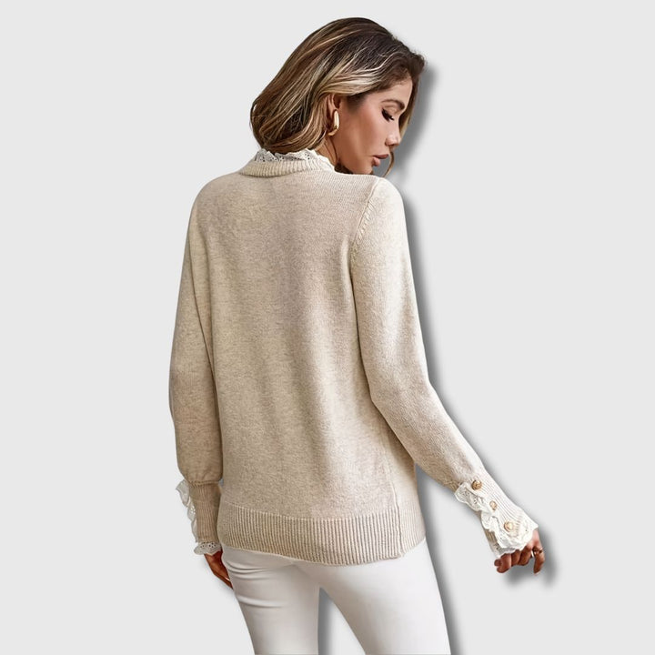 Women's Crew Neck Sweater Decorative Cuff Detail