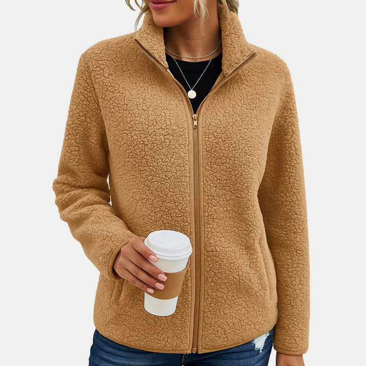 Women's Textured Zip Up Jacket with High Collar