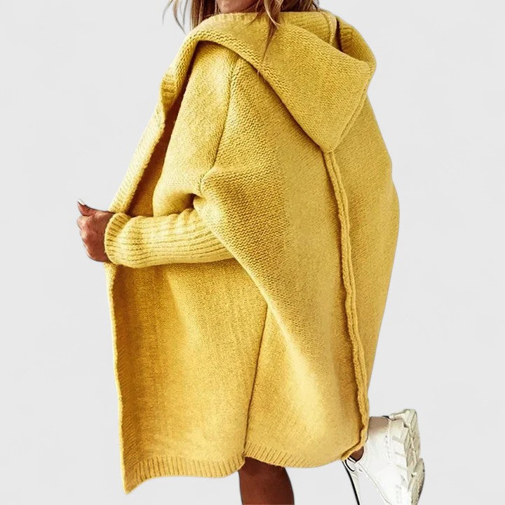 Women's Open-Front Hooded Cardigan with Ribbed Cuffs