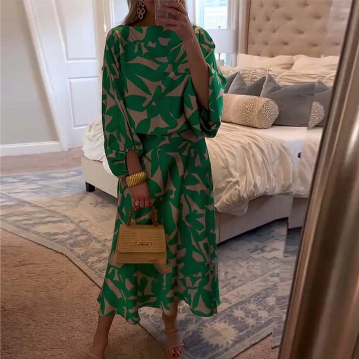 Women's Printed Long Sleeve Top and Midi Skirt Set