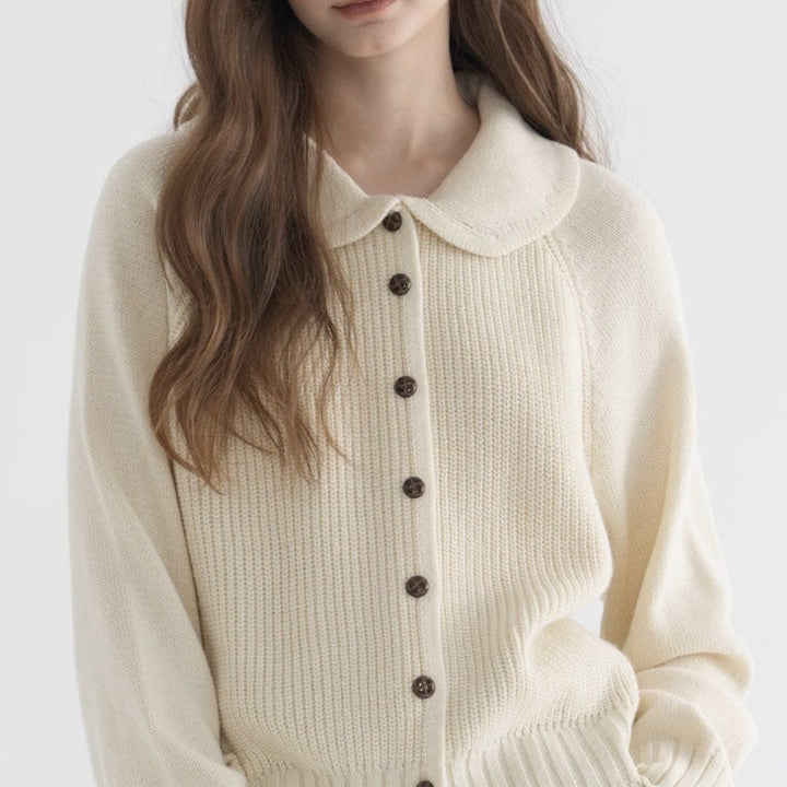 Women's Button-Front Knit Cardigan with Rounded Collar
