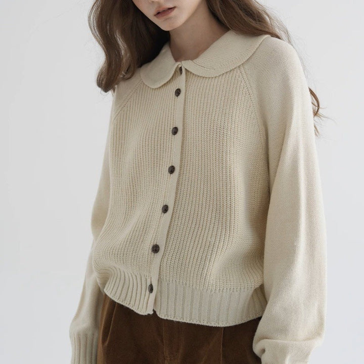 Women's Button-Front Knit Cardigan with Rounded Collar