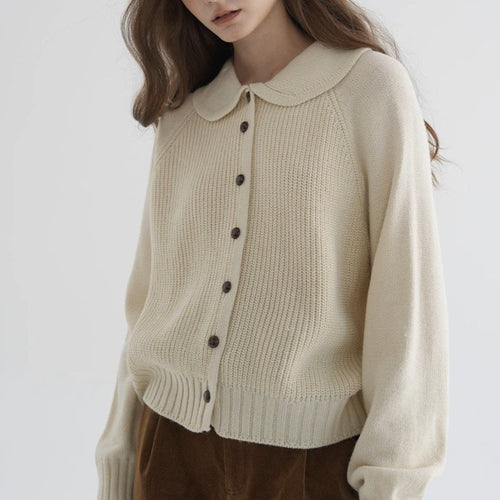 Women's Button-Front Knit Cardigan with Rounded Collar