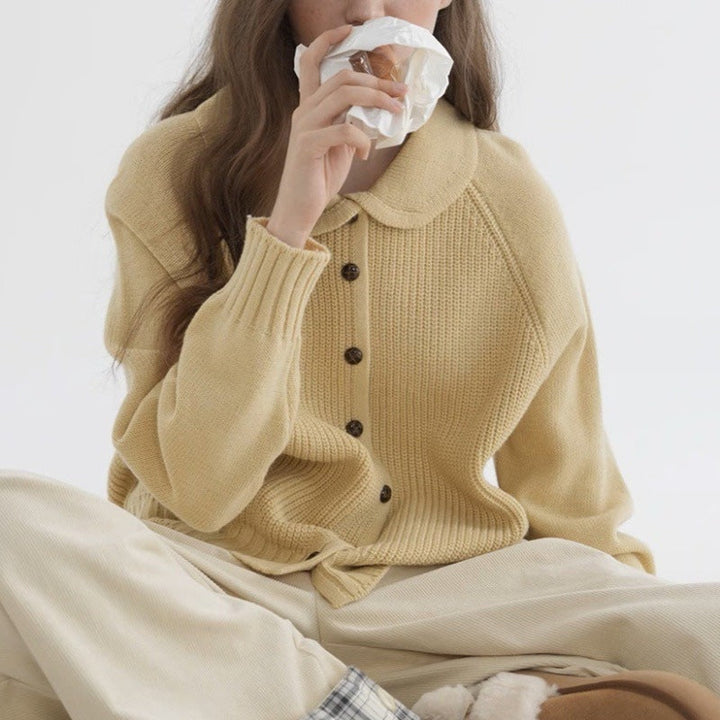 Women's Button-Front Knit Cardigan with Rounded Collar