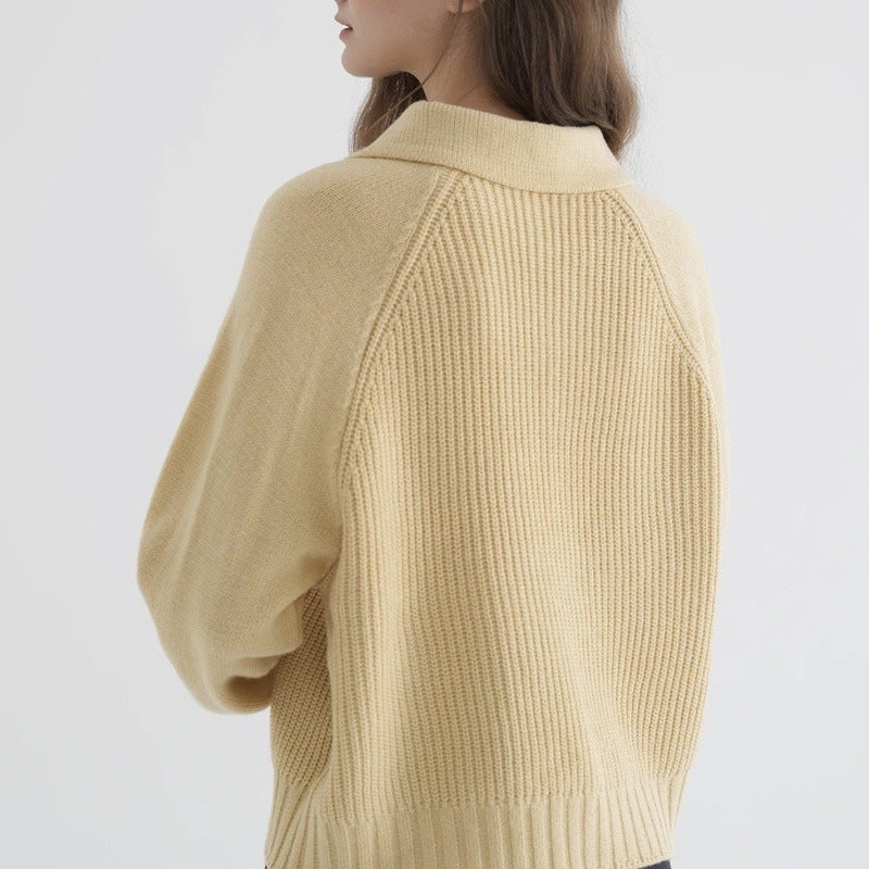 Women's Button-Front Knit Cardigan with Rounded Collar