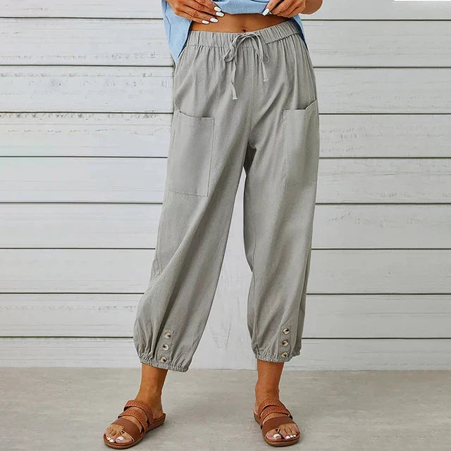 Women’s High Waist Pants with Patch Pockets Tapered Leg