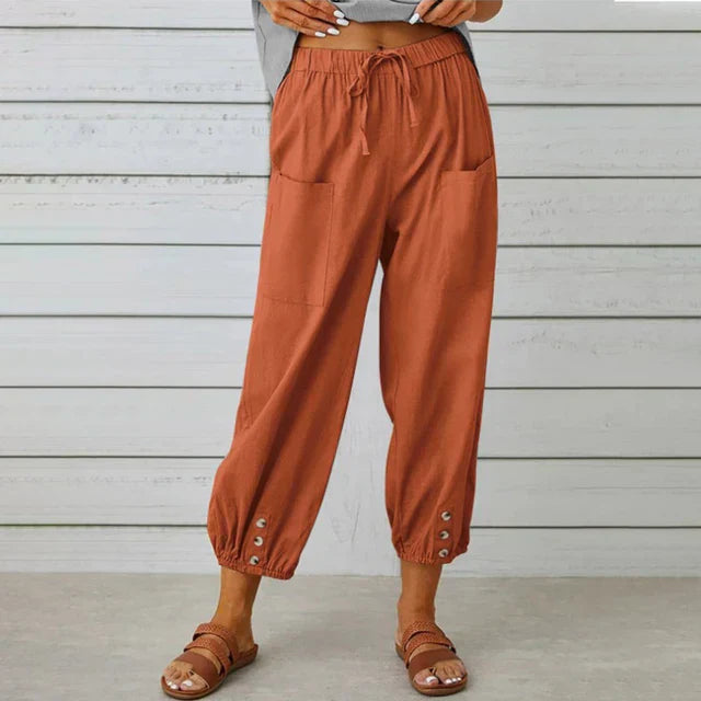 Women’s High Waist Pants with Patch Pockets Tapered Leg