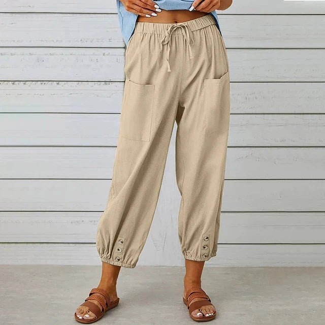 Women’s High Waist Pants with Patch Pockets Tapered Leg