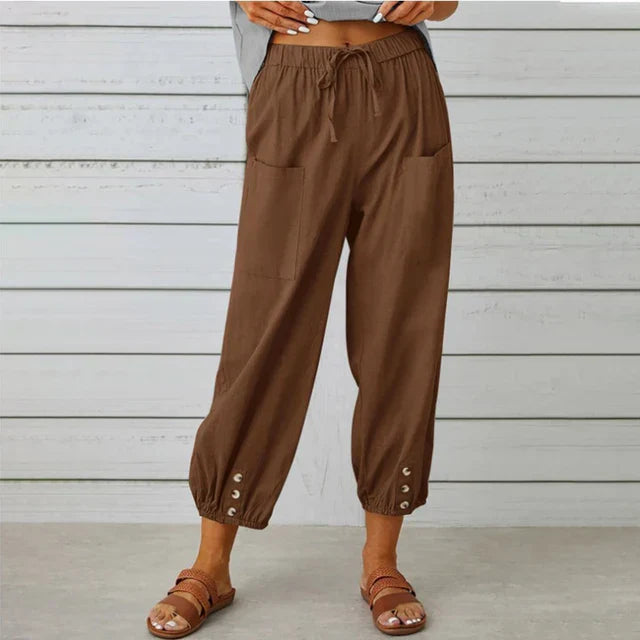 Women’s High Waist Pants with Patch Pockets Tapered Leg