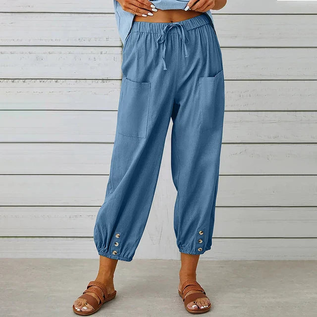Women’s High Waist Pants with Patch Pockets Tapered Leg