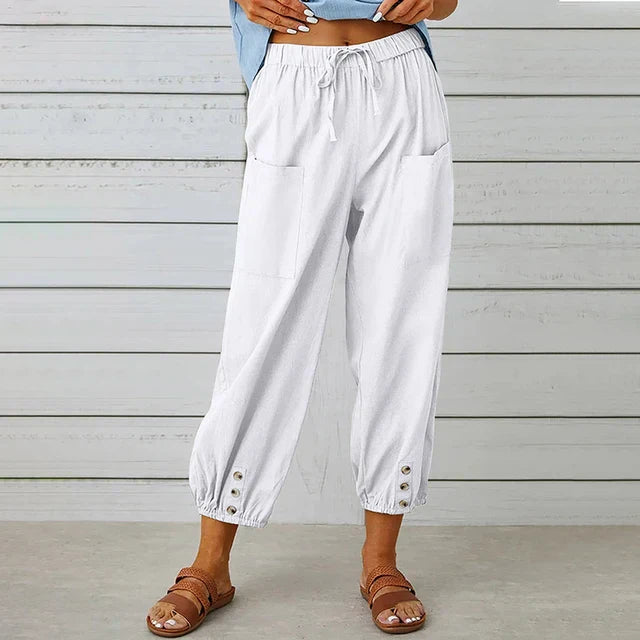 Women’s High Waist Pants with Patch Pockets Tapered Leg