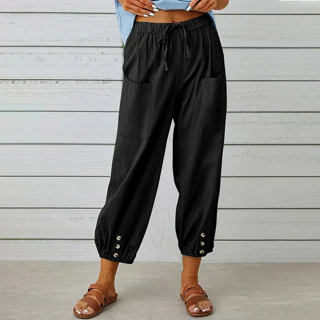 Women’s High Waist Pants with Patch Pockets Tapered Leg