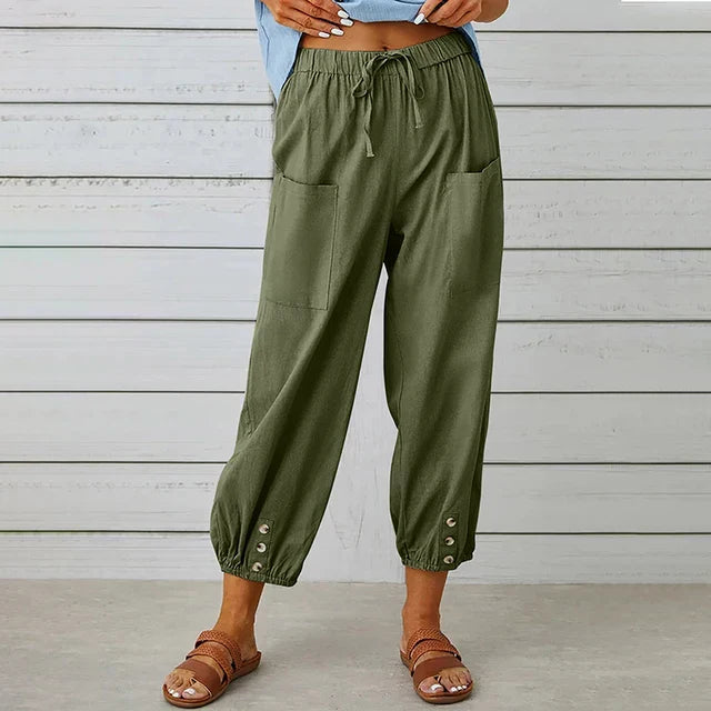 Women’s High Waist Pants with Patch Pockets Tapered Leg