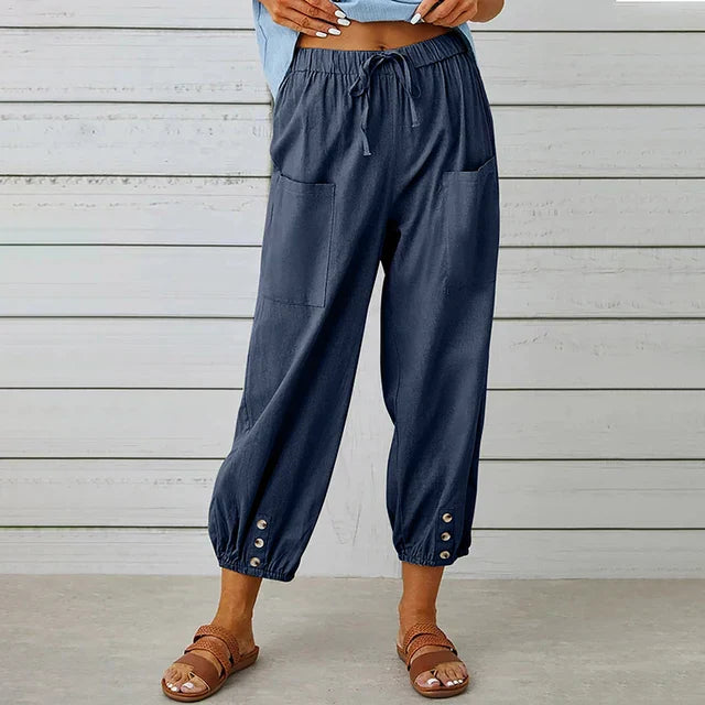 Women’s High Waist Pants with Patch Pockets Tapered Leg