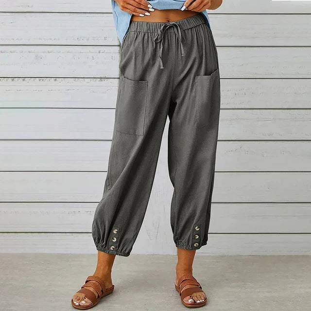Women’s High Waist Pants with Patch Pockets Tapered Leg