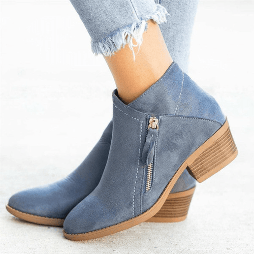 Women's Ankle Boots with Side Zip and Block Heel