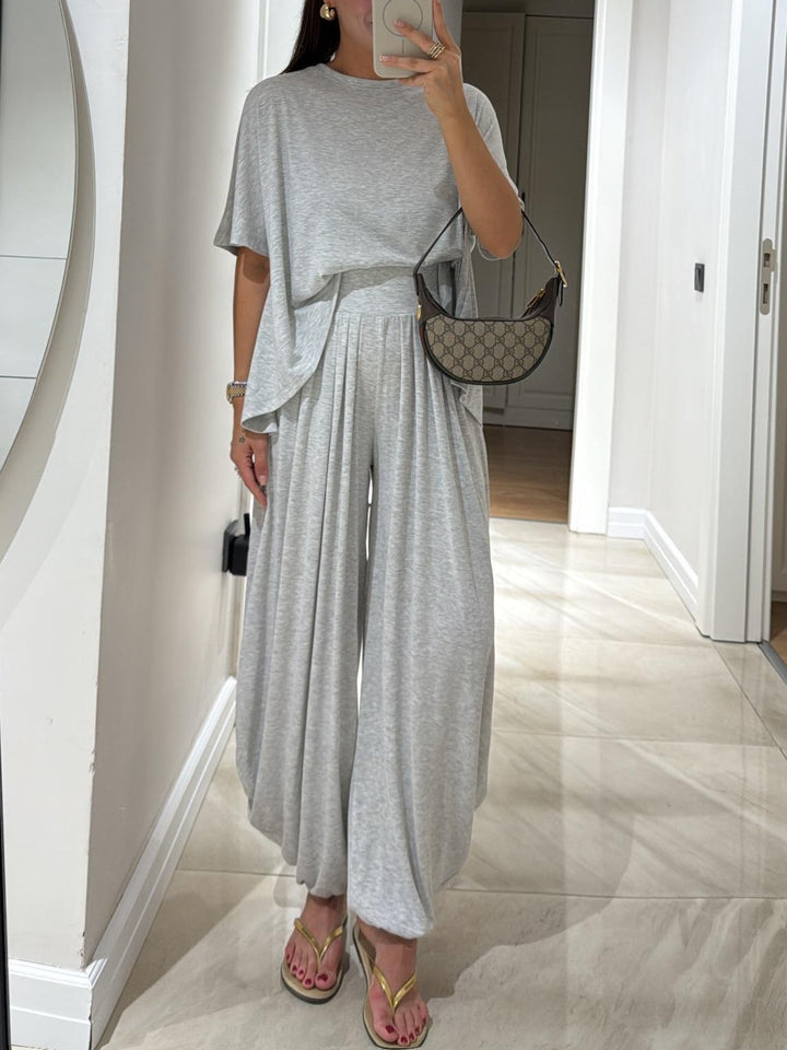 Women's Loose Fit Top and Wide-Leg Pant Set