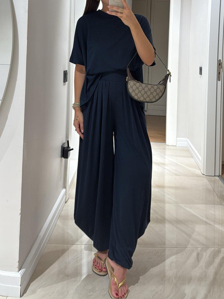 Women's Loose Fit Top and Wide-Leg Pant Set