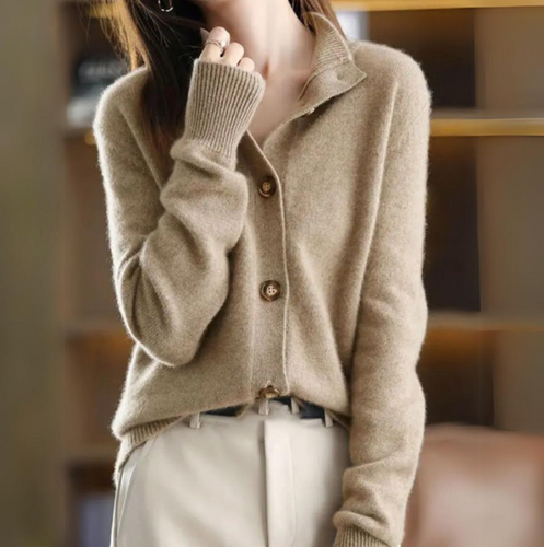 Women's Long Sleeve Cardigan with Structured Collar