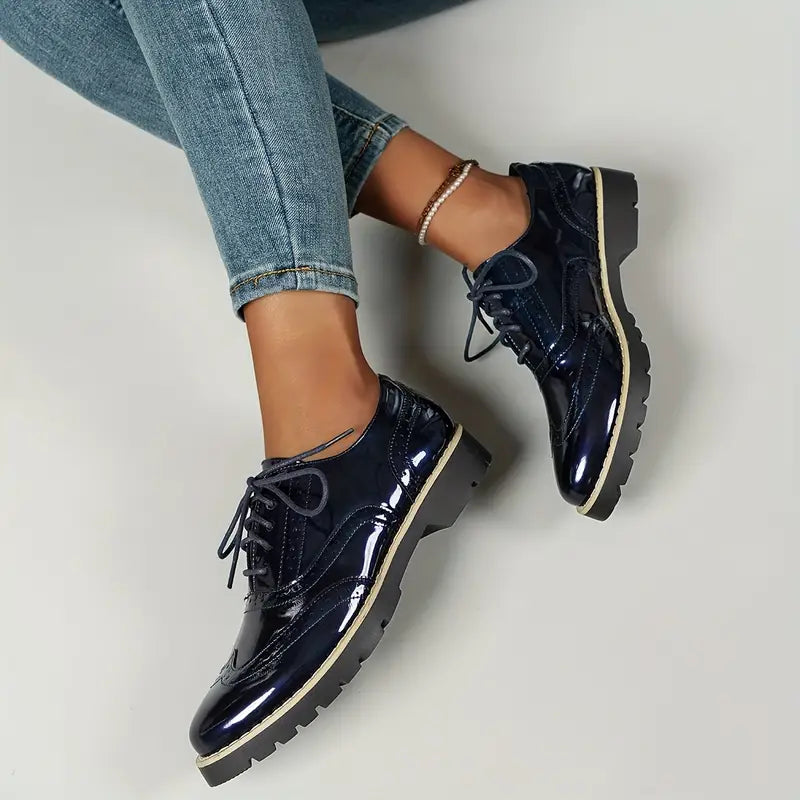 StylebySassy | Patent Leather Oxford Shoes with Chunky Sole for Women