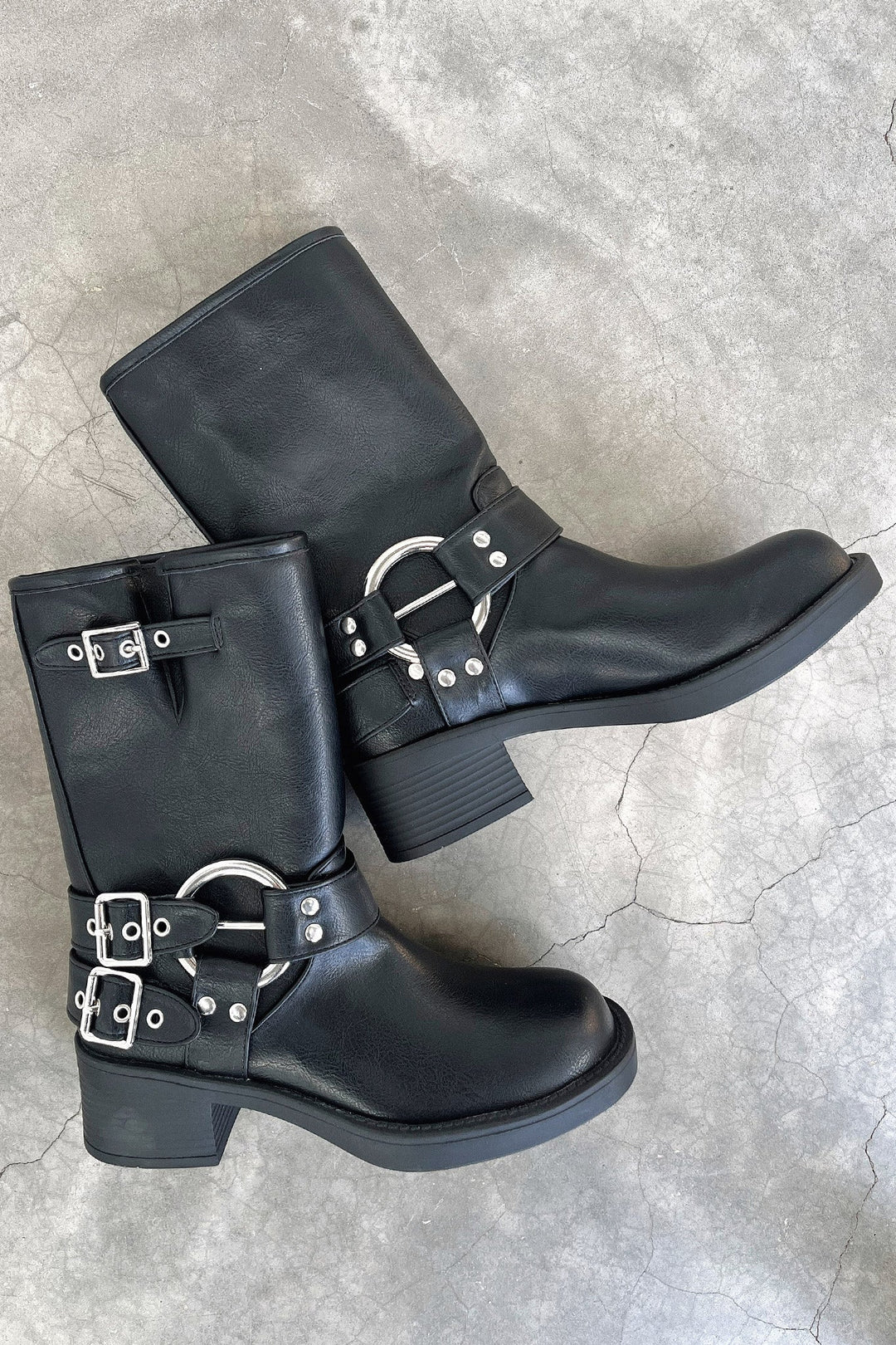 Women's Black Ankle Boots with Buckle Strap Detail